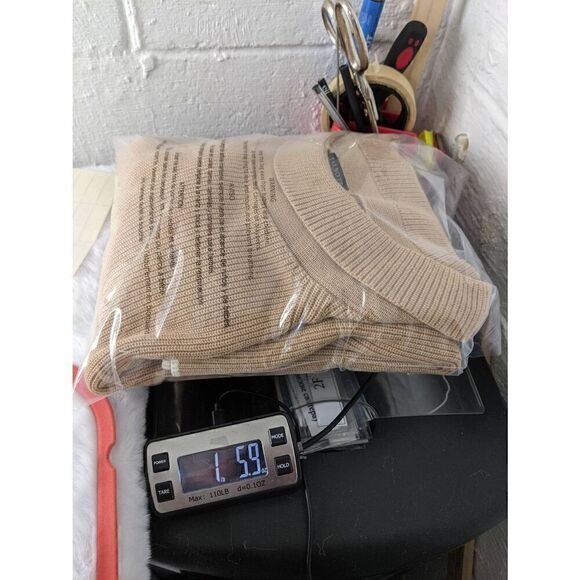 Talbots Women's Tan Pima Cotton Sweater w Cream Trim Folded Crew Neck Size 2X - Picture 7 of 7